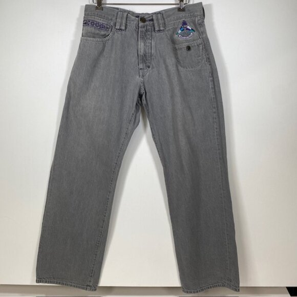 Coogi Baggy Jeans Fit 34X30‎ (tag 34X34) Stonewash Gray Embroidered Loose Y2K - Picture 1 of 13